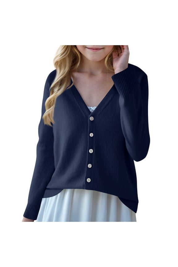 Kids Girls Cardigan Sweaters Lightweight Long Sleeve School Uniform Ribbed Knit Girl Coat 6-16T