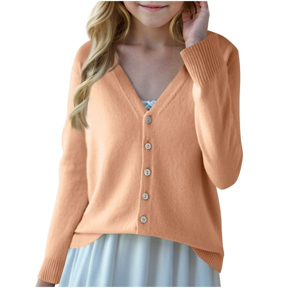 Maean Kids Girls Cardigan Sweaters Lightweight Long Sleeve School Uniform Ribbed Knit Girl Coat 6-16T