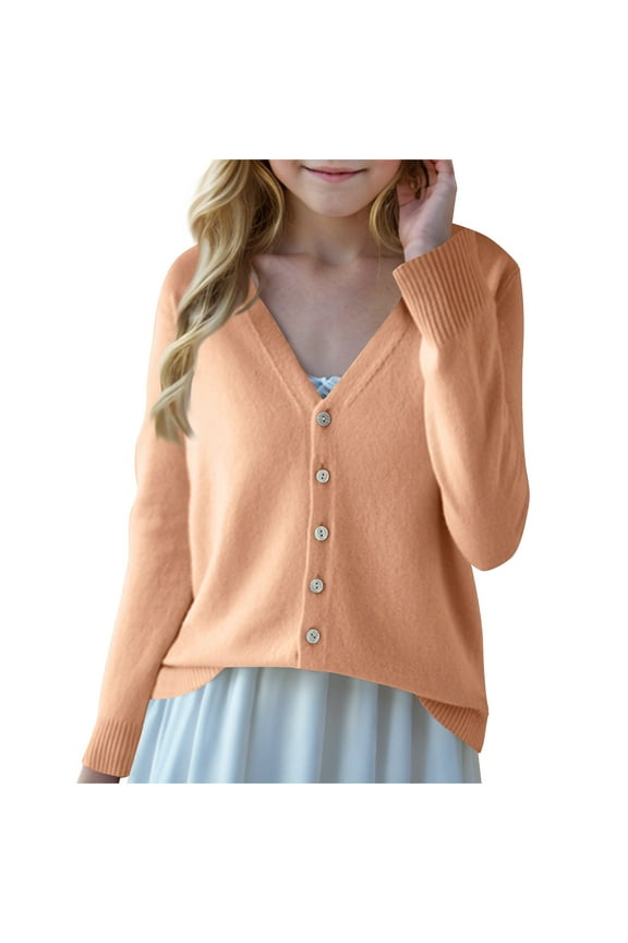 Kids Girls Cardigan Sweaters Lightweight Long Sleeve School Uniform Ribbed Knit Girl Coat 6-16T