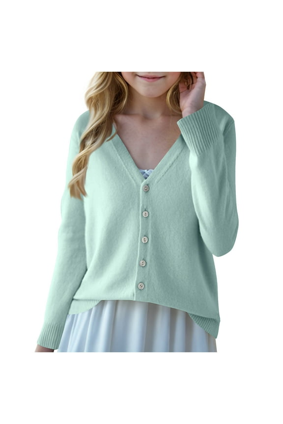 Kids Girls Cardigan Sweaters Lightweight Long Sleeve School Uniform Ribbed Knit Girl Coat 6-16T