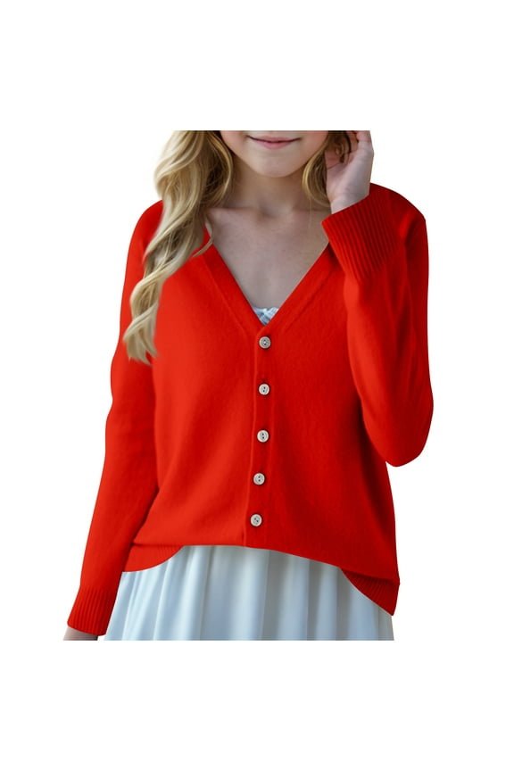 Kids Girls Cardigan Sweaters Lightweight Long Sleeve School Uniform Ribbed Knit Girl Coat 6-16T