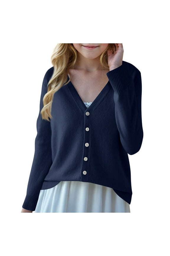 Kids Girls Cardigan Sweaters Lightweight Long Sleeve School Uniform Ribbed Knit Girl Coat 6-16T