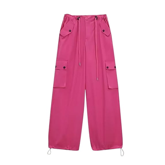 Maean Kids Girls Cargo Pants Elastic High Waist Wide Leg Loose Pant with Pockets 5-18 Years