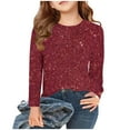 thumbnail image 1 of Maean Kids Girls Shirt Long Sleeve Crewneck Sequin Printed Causal Tunic Shirts Tops Solid Color Blouse, 1 of 6