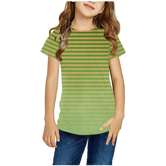 Maean Kids Girls Striped Shirts Short Sleeve Round Neck Summer Loose Causal Tshirts Girl Gradient Tee