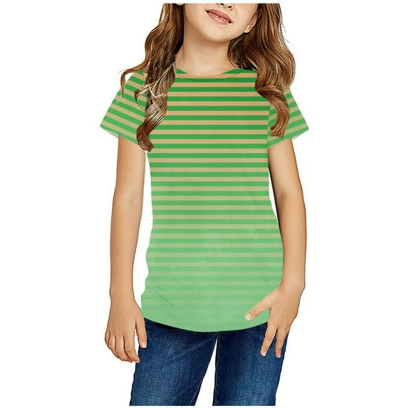 Maean Kids Girls Striped Shirts Short Sleeve Round Neck Summer Loose Causal Tshirts Girl Gradient Tee