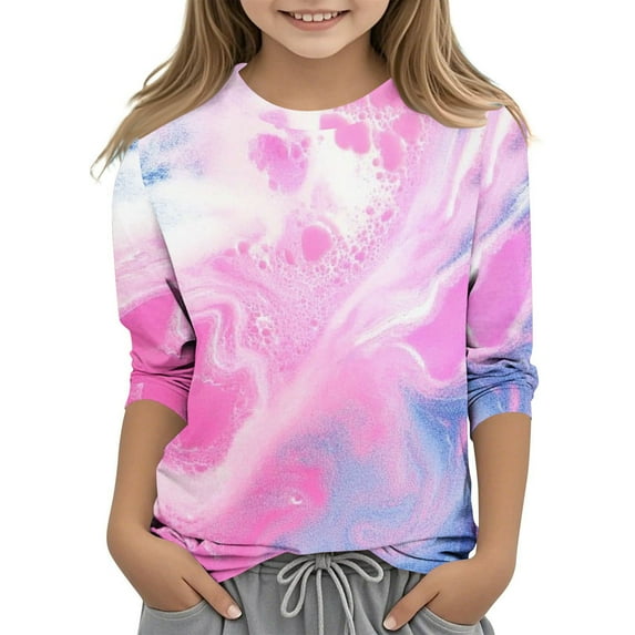 Maean Kids Tie Dye Graphic Tshirts Girls Boys 3/4 Sleeve Crewneck Tshirt Summer Tee Shirts for 3-12 Years