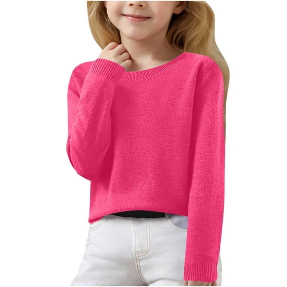 Maean Little Girls Basic Sweaters Lightweight Knit Crew Neck Long Sleeve Plain Sweater Tops 6-15T