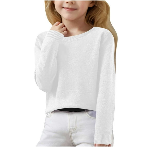 Maean Little Girls Basic Sweaters Lightweight Knit Crew Neck Long Sleeve Plain Sweater Tops 6-15T