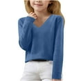thumbnail image 1 of Maean Little Girls Basic Sweaters Lightweight Knit V Neck Long Sleeve Plain Sweater Tops 6-15T, 1 of 6