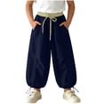 thumbnail image 1 of Maean Little Girls Cargo Pants Elastic Waist Drawstring Wide Leg Baggy Jogger Pants with Pockets, 1 of 6