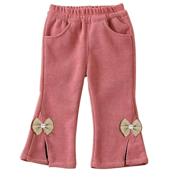 Maean Little Girls Corduroy Pants Flared Leg Fleece Lined Pant Toddler Bell Bottom Warm Fall Winter Outfits