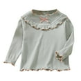 thumbnail image 1 of Maean Little Girls Cotton Shirts Ruffle Mock Neck Pullover Cute Tee Tops Long Sleeve Undershirts, 1 of 3