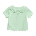 thumbnail image 1 of Maean Little Girls Cotton Shirts Ruffle Short Sleeve Crew Neck Cute Tee Summer Plain Tshirts Clothes, 1 of 7