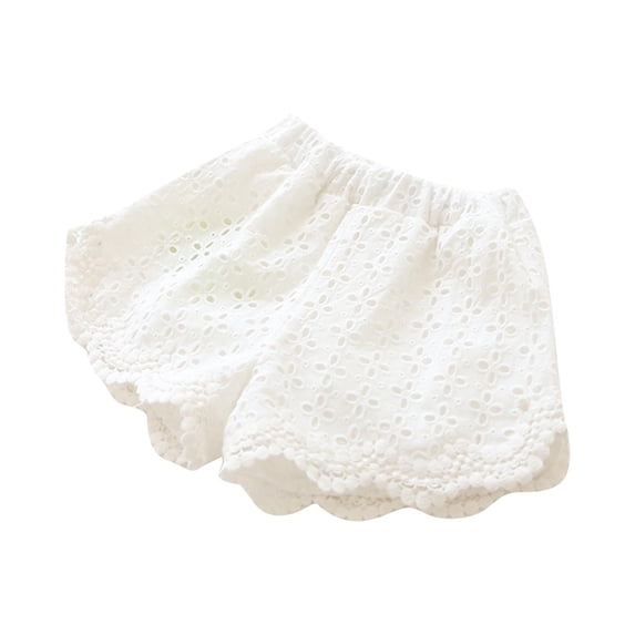 Maean Little Girls Cotton Shorts Kids Cute Ruffle Hem Elastic Waist Loose Beach Shorts 2-12 Years