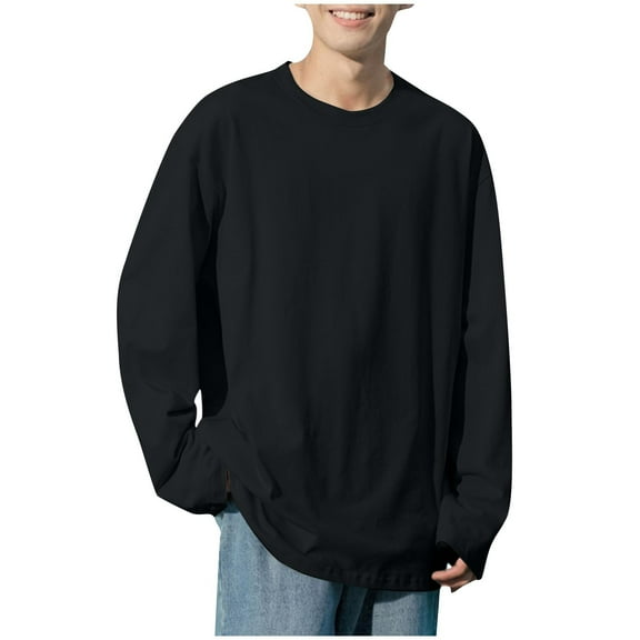 Maean Long Sleeve Shirts for Men Cotton Classic Crew Neck Mens Undershirt Comfort Solid Color Tee Shirt