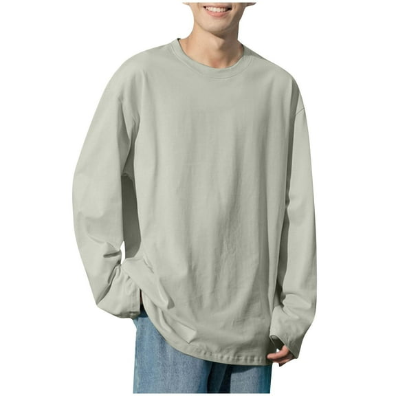 Maean Long Sleeve Shirts for Men Cotton Classic Crew Neck Mens Undershirt Comfort Solid Color Tee Shirt