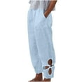 thumbnail image 1 of Maean Loose Pants for Women Summer Elastic Waist Cotton Linen Hollow Out Floral Pattern Pockets Trousers, 1 of 6