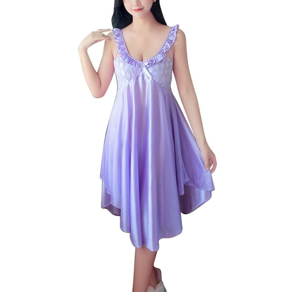 Maean Loose Sleeveless Nightgown for Women Satin Silky Comfy Sleepwear V Neck Nightdress Sleepshirts