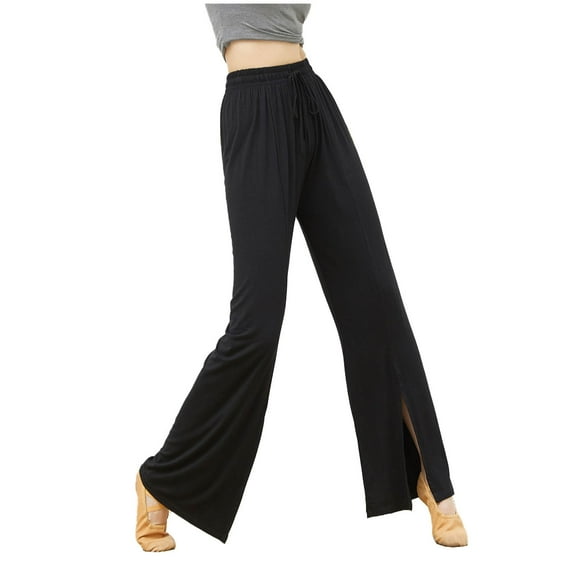 Maean Loose Yoga Pants for Women Cotton Elastic Waist Wide Leg Drawstring Casual Sport Running Split Pant