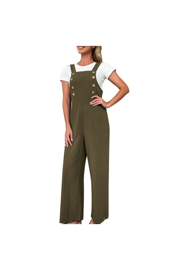 Lounge Jumpsuit for Women Summer Casual Wide Leg Baggy Sleeveless Button Rompers Long Tank Top Pants