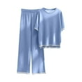 thumbnail image 1 of Maean Lounge Sets for Women 2 Piece Outfits Knit Short Sleeve Pullover Tops Wide Leg Pants Casual Sweater Sets, 1 of 5