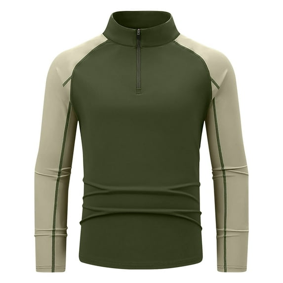 Maean Men Athletic Shirts Quarter Zipper Long Sleeve Breathable Workout Gym Running Shirts M-4XL