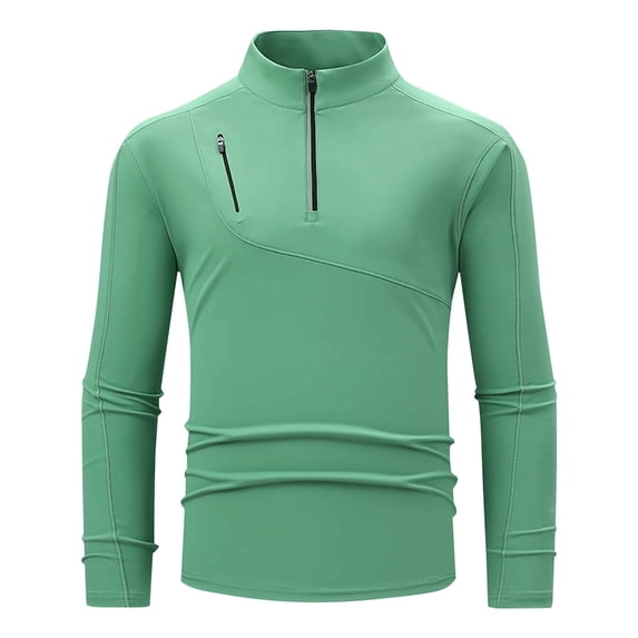 Maean Men Athletic Shirts Quarter Zipper Long Sleeve Breathable Workout Gym Running Shirts M-4XL