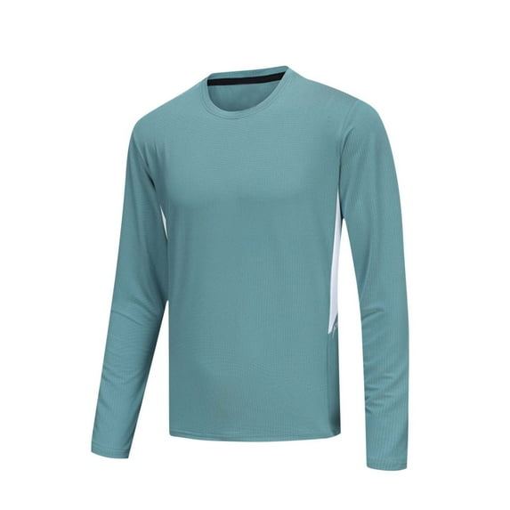 Maean Men Basic Shirts Long Sleeve Athletic Workout Tee Stretchy Breathable Crew Neck Solid Color Tshirts