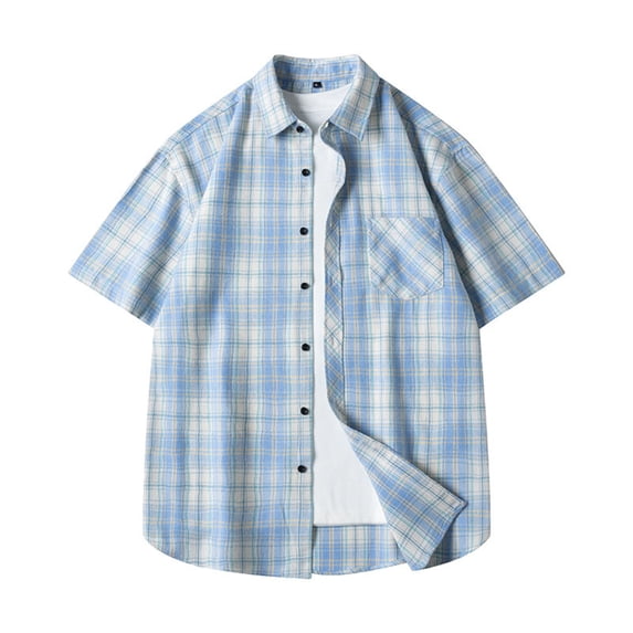 Maean Men Big and Tall Plaid Shirts Short Sleeve Button down Classic Loose Tee Summer Lightweight Beach Shirt