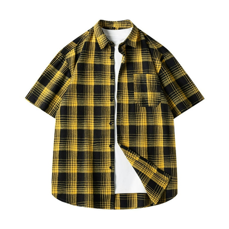 Maean Men Big and Tall Plaid Shirts Short Sleeve Button down