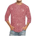 thumbnail image 1 of Maean Men Big and Tall Shirts Sequin Printed Crewneck 3/4 Sleeve Causal Tshirts Nightclub Party Shirt Top, 1 of 5