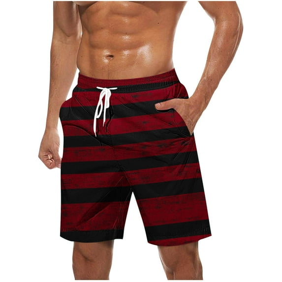 Maean Men Big and Tall Short Elastic Waist Drawstring Summer Beach Loose Striped Shorts with Pockets