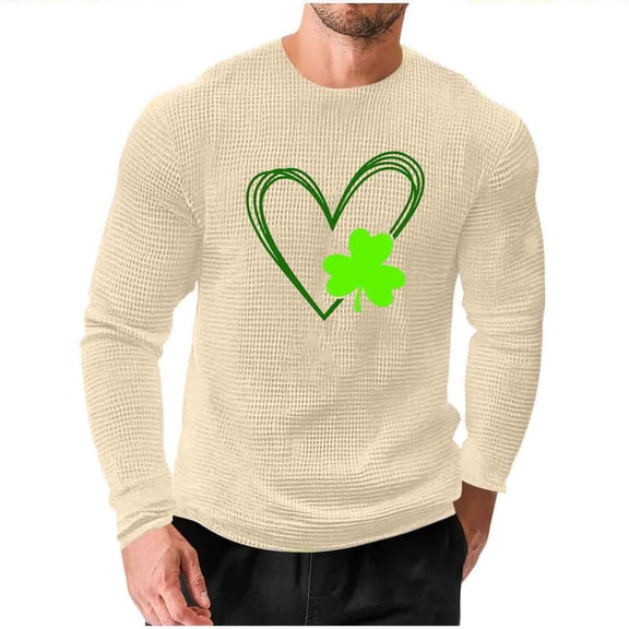Maean Men Big and Tall Valentine's Day Shirts Long Sleeve St. Patrick's Day Tee Crewneck Pullover Loose Tops
