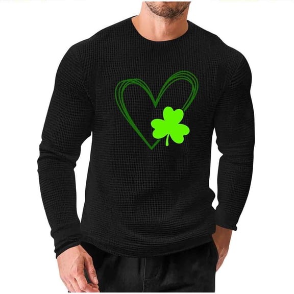 Maean Men Big and Tall Valentine's Day Shirts Long Sleeve St. Patrick's Day Tee Crewneck Pullover Loose Tops