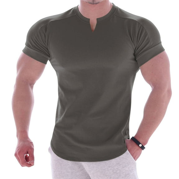 Maean Men Cotton Basic Shirts Lightweight Loose Tee Short Sleeve V Neck Casual Muscle Plain Tshirts