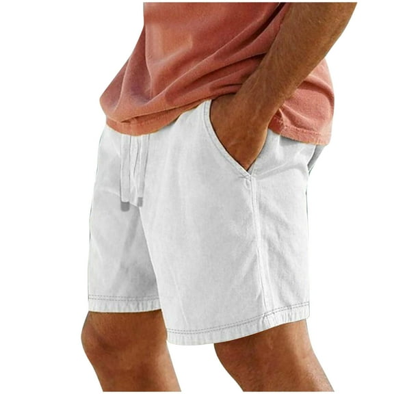 Maean Men Cotton Linen Shorts Summer Loose Casual Beach Shorts Elastic Waist Drawstring Shorts with Pockets