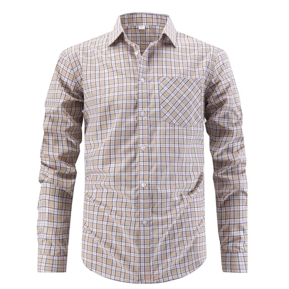 Maean Men Plaid Button down Tops Long Sleeve Collared Dressy Shirts Cotton Classic Blouse with Pockets