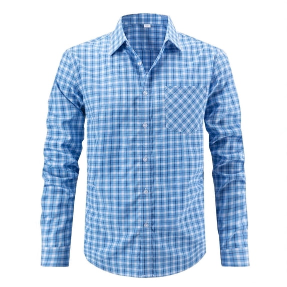 Maean Men Plaid Button down Tops Long Sleeve Collared Dressy Shirts Cotton Classic Blouse with Pockets