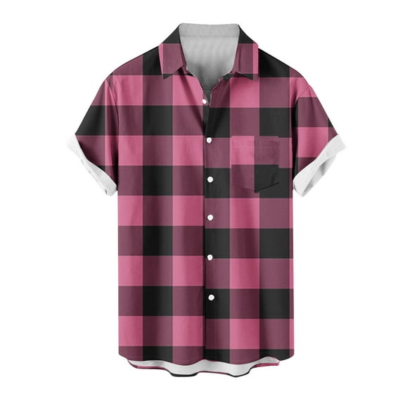 Maean Men Plaid Shirts Button down Short Sleeve Summer Beach Lightweight Tshirts Causal Dress Shirt