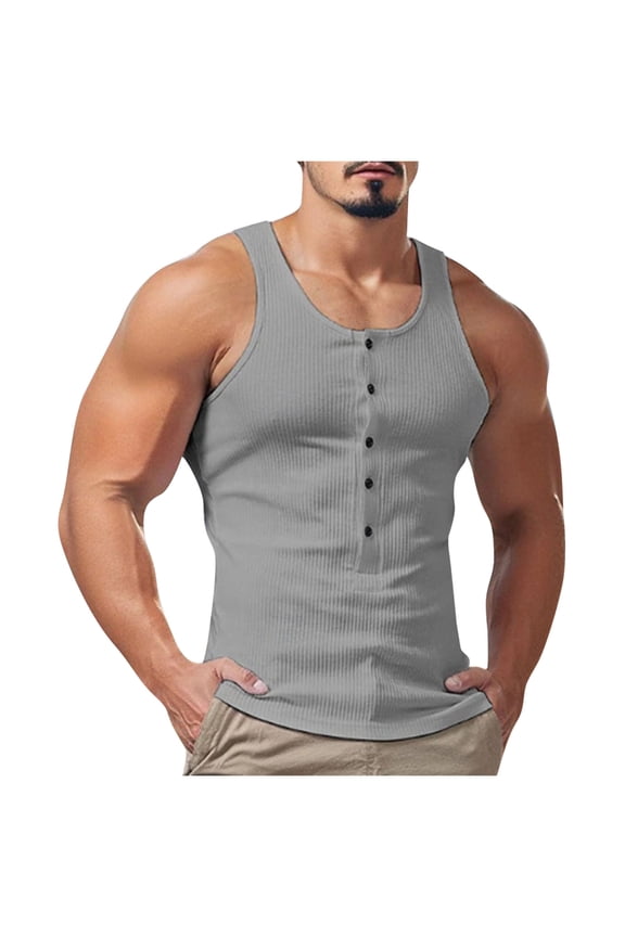 Men Ribbed Tank Top Muscle Knit Sleeveless Shirt Gym Undershirts Beach Tanks Fashion Summer Tee