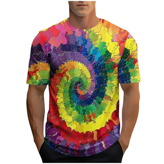Maean Men Shirts Summer Trendy Short Sleeve Tshirts Tie Dye Fashion Colorful Vacation Tee for Mens