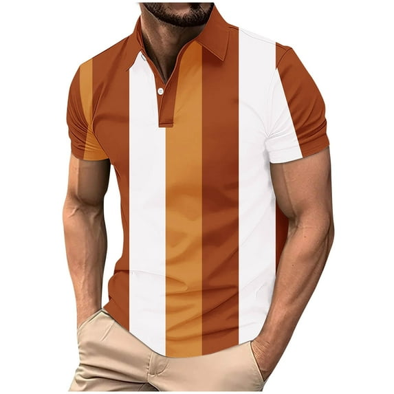 Maean Men Striped Golf Shirts Collared Button Neck Short Sleeve Color Block Casual Tee Summer Tshirts