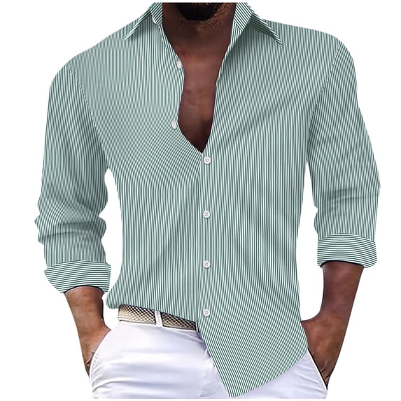 Maean Men Striped Shirt Long Sleeve Dressy Shirts Button down Collared Tshirt Business Casual Tops
