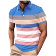 thumbnail image 1 of Maean Men Striped Shirts Collared Golf Shirt Short Sleeve Buttons Neck Loose Tee 2025 Summer Tops, 1 of 1