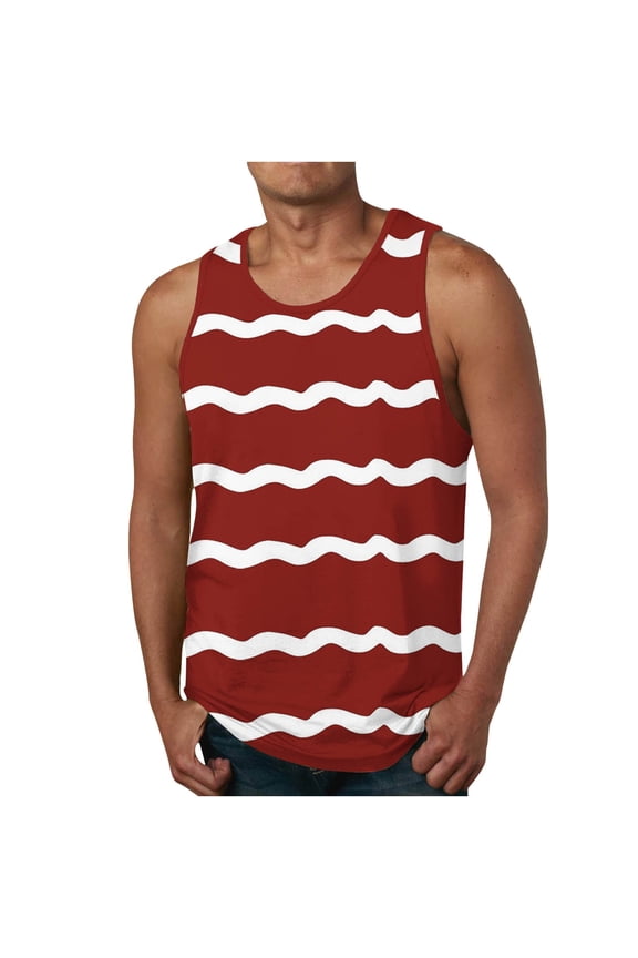 Men Striped Tank Sleeveless Workout Gym Exercise Shirt Muscle Undershirt Tee Casual Summer Tops