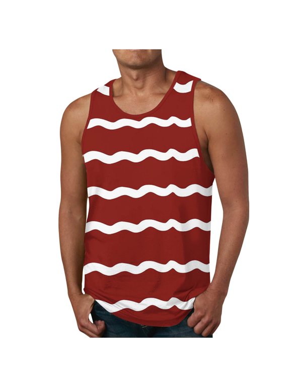 Men Striped Tank Sleeveless Workout Gym Exercise Shirt Muscle Undershirt Tee Casual Summer Tops