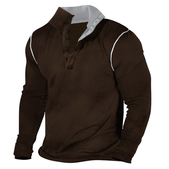 Maean Men V Neck Long Sleeve Tops Buttons Pullover Shirts Casual Stylish Loose Tee Fashion Trendy Clothes