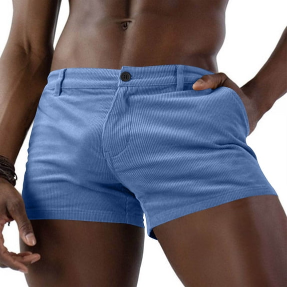 Maean Men's Beach Shorts 3 Inch Casual Summer Vacation Shorts Solid Color Corduroy Pants with Pockets