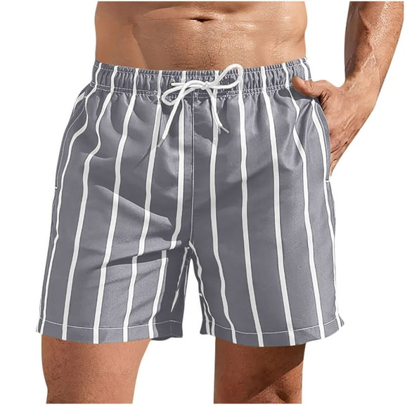 Maean Men's Big and Tall Striped Swim Trunks Bathing Suits Beach Swimwear Shorts with Pockets S-5XL